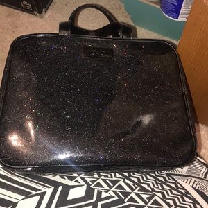Large black glitter travel cosmetic bag